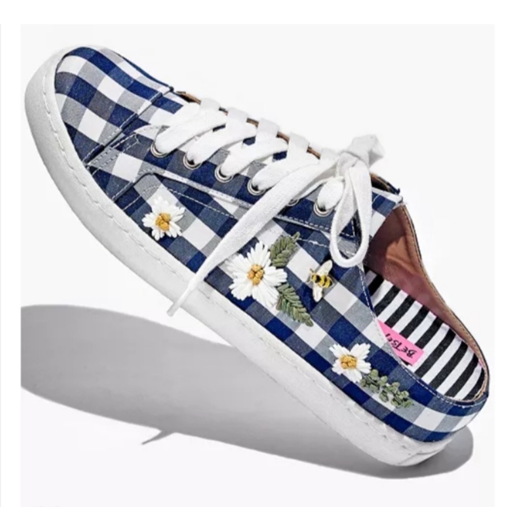 Betsey Johnson Blue and White Checkered Sneakers